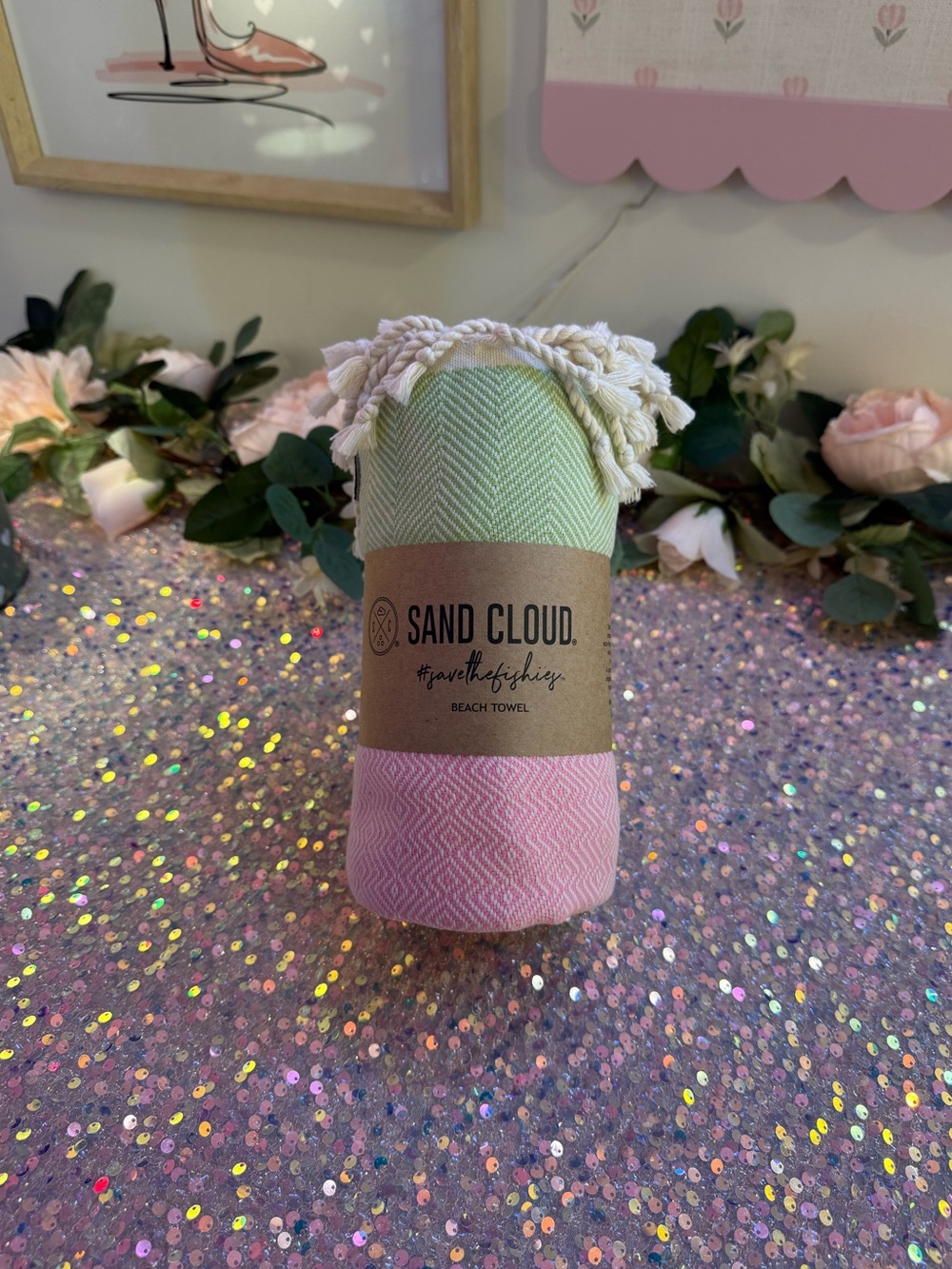 NWT Sand Cloud Beach Towel in ‘Salvia Stripe - Herringbone’